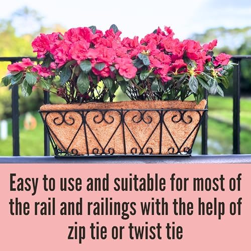 LaLaGreen Metal Wall Planter (16 in, 2 Pack) Black Coco Liner Flower Boxes - Image 6