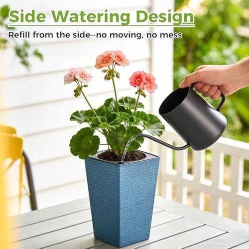 Self Watering Pots for Indoor Plants, 2 Pack Flower Pots Self Watering Planter 10.7" x 6.9" Plastic Pots African Violet Wick and Grow Pots Tall Orchid pots Square Large Plant Pots, Blue - Image 6