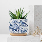 Blue Indigo Floral Chinoiserie Ceramic Planter Asian Navy Bird Pots for Plants with Drainage Holes and Saucers Pot for Home Office Desk Garden - Image 7