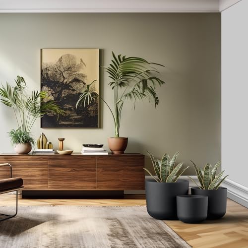 Kante Set of 3 Black Concrete Capsule Round Planters for Modern Home - Image 5