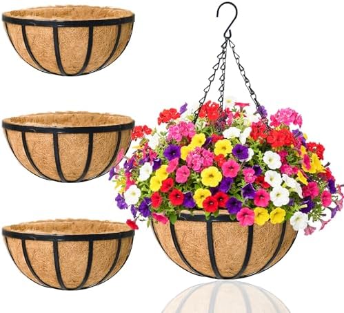 Hanging Planters for Outdoor Plants 4 Pack 14 inch Metal Hanging Flower Basket with Coco Coir Liner Wire Plant Holder Watering Flower Baskets Pot Hanger Garden Decoration for Indoor Outdoor(DQL) by XXFBJNMD