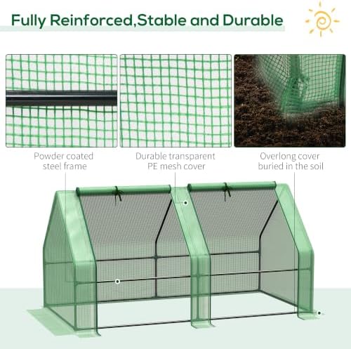 Outsunny 5.9' x 3' x 3' Mini Greenhouse Portable with Zippered Doors Green - Image 4
