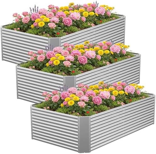 Galvanized Steel Raised Garden Bed, Extra Large Outdoor Planter Box for Vegetables & Herbs, Rust-Resistant and Easy to Clean DIY Garden Box (3, 6×3) by Annzoe