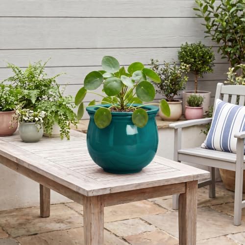 8 Inch Ceramic Self-Watering Flower Pots, Blackish Green - Image 5