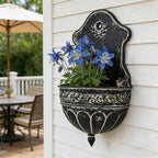 Vintage Distressed Black Metal Wall Planter, Rustic Hanging Pocket Planter with Scrollwork & Scalloped Design, Farmhouse Wall Decor for Indoor & Covered Outdoor Garden, Porch & Entryway - Image 2