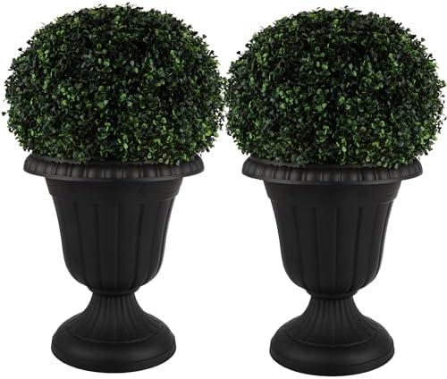 Pure Garden Outdoor Planter Flower Pots, Black, 16x18-Inch, 2-Pack by PureGarden