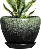 Ceramic Pots for Plants - 6 Inch Plant Pots with Drainage Hole and Saucer, Ceramic Planters for Indoor Plants, Decorative Succulent Pot, Office Decor, Gifts for Plant Lovers, Retro Green by Thirtypot