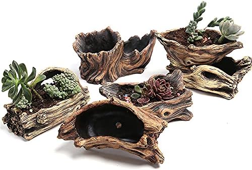 DIYOMR Cement Driftwood Planter Pots Imitation Stump Log Concrete Flower Succulent Pot/Container (8.3" L x 4.7" W x 3.5" H,Brownish Red) - Image 5