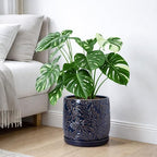 D'vine Dev Embossed Leaves Ceramic Planter, 10 in, Midnight Blue, 27-A-P-3 - Image 6
