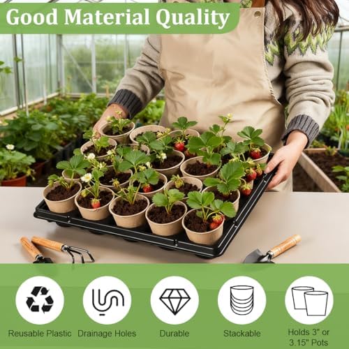 RooTrimmer 3.15 Inch Peat Pots 100 Pcs with 20 Cell Seedling Trays 5 Pcs, Biodegradable Seed Starter Pots with Drainage, Reusable Nursery Tray for Seed Starting Indoor Gardening Propagation Kit 5 Sets - Image 6