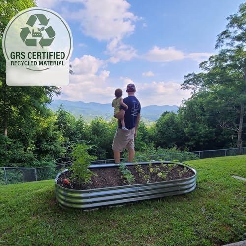Rakukiri Raised Garden Bed GRS Certified Galvanized Planter Box Outdoor, 6.5ft Oval Rot-Resistant Metal Garden Bed Planter, Recycled Material Planter for Vegetables Flowers Herbs (Silver) - Image 2