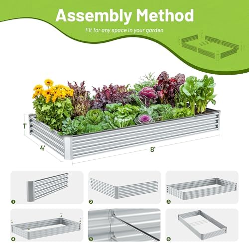 2PCS 8x4x1FT Galvanized Raised Garden Bed, Galvanized Planter Raised Garden Boxes Outdoor, Large Metal Raised Garden Beds for Vegetables-Silver - Image 5