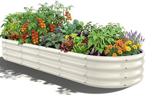 White Oval Raised Garden Bed / Galvanized Steel Planter Box,6 x 2 x 1FT by Unknown