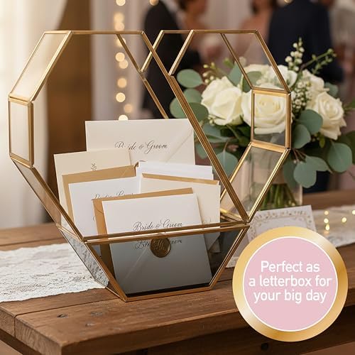 D'Eco Glass Gold Heart Plant Terrarium, Centerpiece & Wedding Letterbox - Image 2