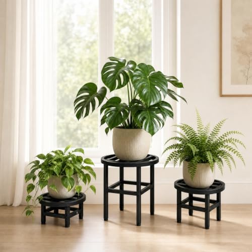 Metal Heavy Duty Plant Stand Indoor Outdoor,3-Pack(φ9+φ11+φ13) Plant Stands Riser,Wrought Iron Pedestal Holders for Large Pots,Outside Rust-Proof Black Flower Display Shelf for Patio - Image 2