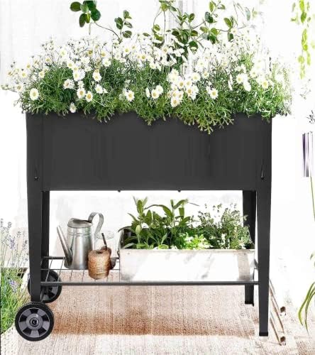 48.5*24.5*35.4in Raised Garden Bed, Raised Planter Box with Legs Outdoor Elevated Garden Bed On Wheels for Vegetables Flower Herb Patio （Black） - Image 7