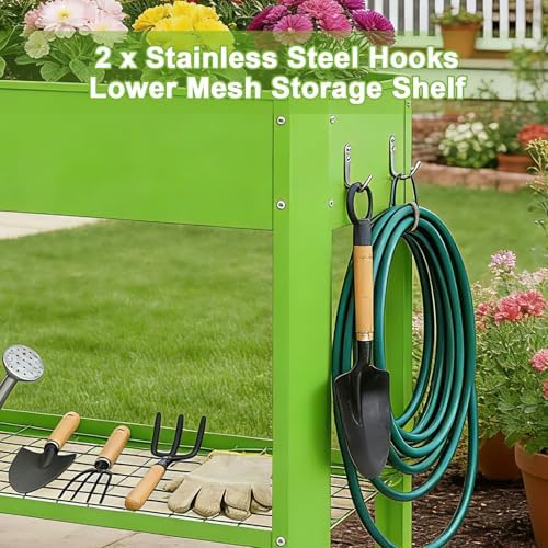 Raised Garden Bed with Legs, Metal Elevated Planter Box with Efficient Drainage System and Tool Hooks, 220LB Capacity Outdoor Galvanized Garden Bed, Sturdy Construction for Patio, Deck, Balcony, Green - Image 7