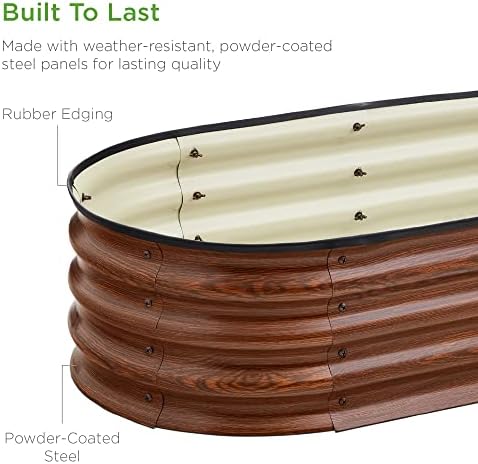 Best Choice Products 4x2x1ft Outdoor Metal Raised Garden Bed Outdoor, Oval Deep Root Planter Box for Vegetables, Flowers, & Herbs, 51 Gallon Capacity, Rubber Edge Guard, 100% Non-Toxic - Wood Grain - Image 6