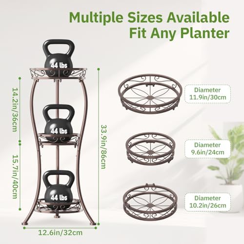 KMOTASUO Metal Plant Stand Tall for Indoor Outdoor Corner, 3 Tier Bronze - Image 7