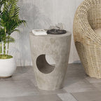 ø14.5'' Concrete Side Table End Table for Outdoor & Living Room, Modern Retro Drum Style, Durable and Lightweight, Magnesium Oxide & Cement Material, No Assembly, Gray - Image 3