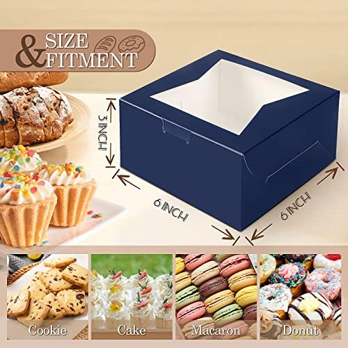 KPOSIYA 65PCS Bakery Boxes with Window 6x6x3 Inches 5 Style Cookie Boxes Small Pastry Boxes for Candy, Dessert, Pastry, Donuts, Birthday Party, Wedding(Blue) - Image 2
