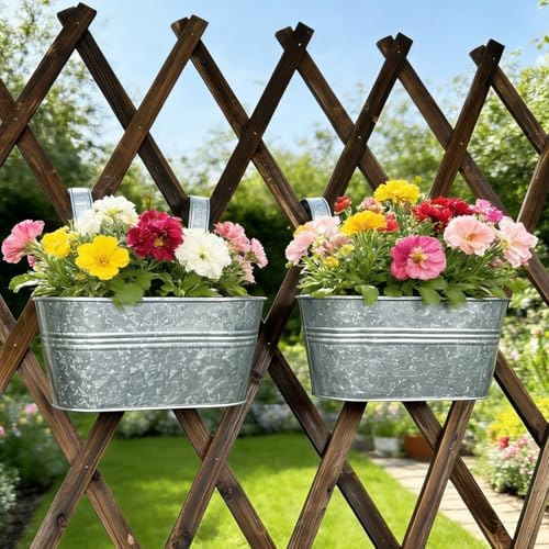 8 Pack 10" Galvanized Hanging Railing Planters with Hooks and Drainage - Image 6
