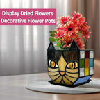 Yellow Cat Plant Pot with Drainage,Cute Planters for Indoor Plants,Stained Glass Cat Flower Pots,Fun Candle Holder Glass Container,Gifts for Gardeners Woman - Image 6