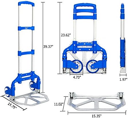 FCH Folding Hand Truck Aluminum Portable Folding Hand Cart 155lbs Capacity Hand Cart and Dolly Ideal for Home, Auto, Office,Travel Use,Blue - Image 5