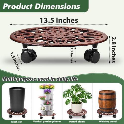 2 Pack 14 In Rolling Plant Stand with Wheels Metal Plant Caddy with Wheels - Image 4