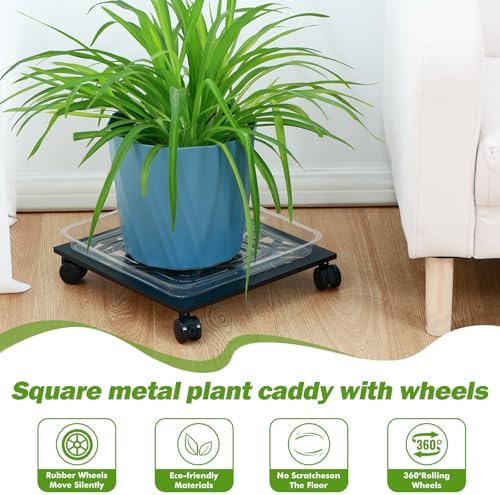 3 Packs 12" Metal Square Plant Caddy with Wheels Large Iron Rolling Plant Stand with Casters Heavy-Duty Plant Dolly Coaster Plant Pot Mover Roller Base for Indoor Outdoor, Black - Image 5
