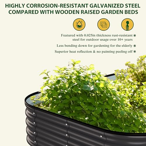 MUPATER 8x4x1FT Raised Garden Bed Outdoor, Modular Galvanized Steel Garden Bed Kit for Planting, Above Ground Planter Box Oval for Vegetables, Herbs and Flowers, Garden, Gray - Image 6