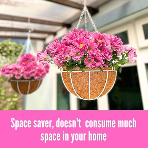 LaLaGreen Large Hanging Baskets (14 in, 4 Pack) White Metal Coco Liner Pots - Image 5