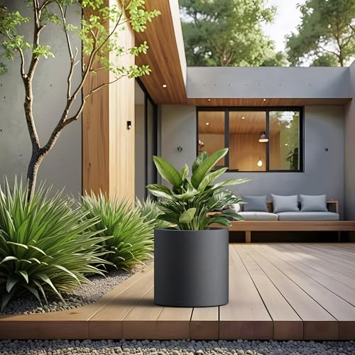 Kante Black Concrete Planter 12.6" Tall All-Weather Round Accent Pot - Image 5
