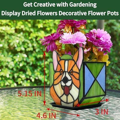 Corgi Planter - Cute Stained Glass Dog Flower Pots, Plant Pot with Drainage, Succulent Planters, Corgi Gifts, Christmas Decorations - Image 5