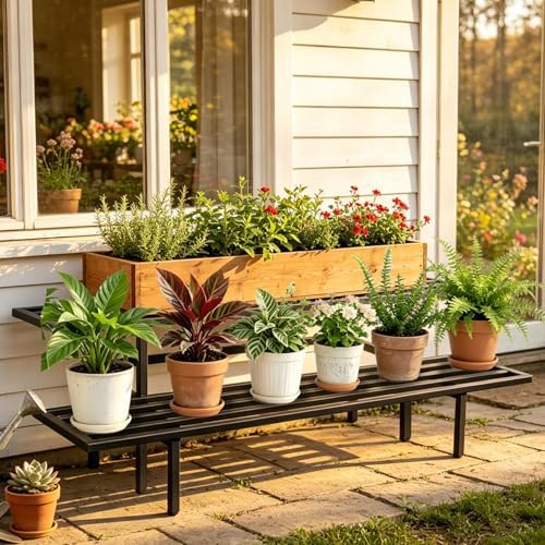 Heavy Duty Plant Stand Outdoor Indoor, Large Metal 48" L x 10" W x 12" H - Image 2
