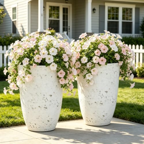 19.5" Tall Resin Planters Set of 2, Faux Birch Bark, White by Ultym