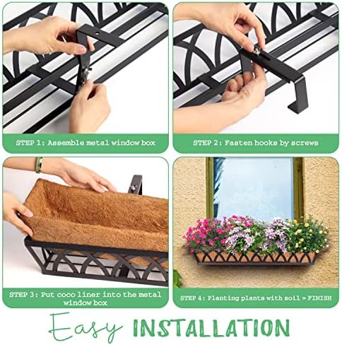 24" Hanging Window Box Basket w/Coco Liner, Black, 2-Pack - Image 5
