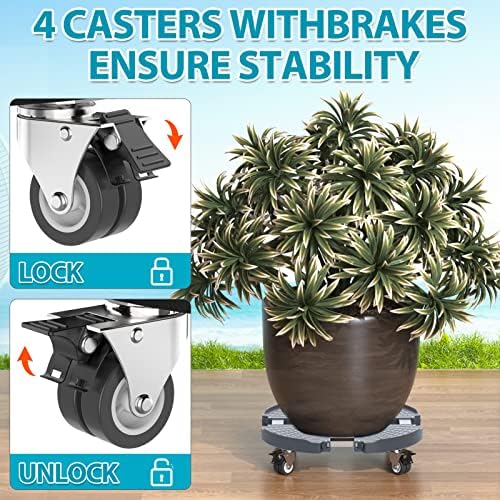 VANCASTLE Plant Caddy Plant Stand with Wheels, Heavy Duty Plant roller base 15-22 Inch Adjustable，Palnt Wheel Base 440 LBS, Large Potted Planter Cart Dolly for Flower Mover, Gray, 2 Pack - Image 3