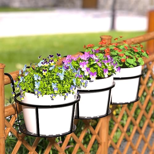 CADANI Iron Hanging Plant Holder Over The Rail Metal Fence Planters, Hanging Bucket Flower Pot Holder for Patio Balcony Outdoor Plants - Pack of 6 (Black) - Image 5