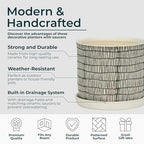 Set of 2 Geometric Decorative Ceramic Planter Pots with Saucer – Stoneware Outdoor & Indoor Plant Pots with Drainage – Modern Garden & Home Decor Ceramic Planters – 6" & 8", Ivory - Image 5