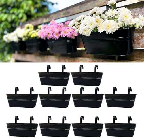 LaLaGreen Outdoor Rail Planter (16 in, 10 Pack) Black Metal Hanging Pots by L%C3%A1L%C3%A1Green