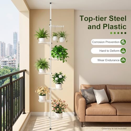 7-Layer Tension Pole Plant Stand Indoor Decorative Display Rack Stands for Flower Pots Floor to Ceiling Adjustable Hanging Corner Shelf - Image 4