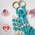 Set of 2 Macrame plant hanger with Daisies & Beads | Hanging plant holder Macrame Plant hangers outdoor and indoor hanging planters Plant stand indoor Boho Decor hanging planter stand (Ocean Teal) - Image 2