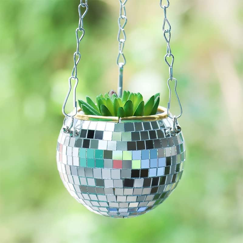 Disco Ball Planter,Disco Ball Plant Hanger,Mirror Disco Planter with Chain and Macrame Hanger,Boho Disco Ball Hanging Planter for Indoor Outdoor Plants,Home Decor (8inch, Pink) - Image 5