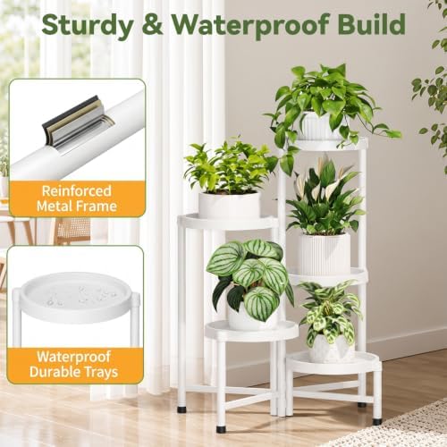 LASZOLA Plant Stand Indoor Outdoor with Large 10 Inch Plastic Tray, White - Image 7