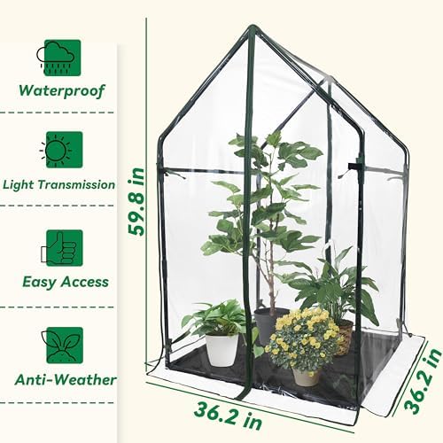 Gardzen Mini Greenhouse with Waterproof Bottom 36.2"(L) x36.2(W) x59.5(H) - Image 6
