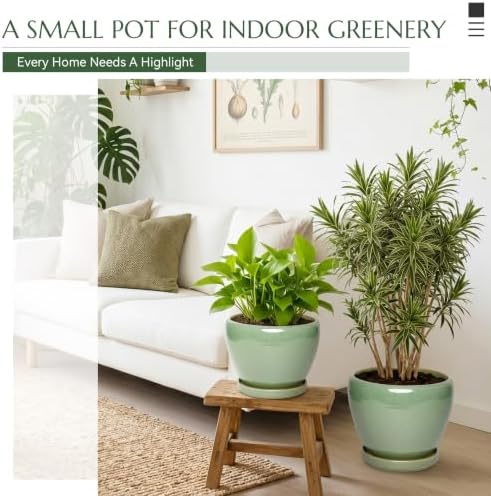 Ceramic Planter with Saucer for Indoor Plants (Light Green, 8.7 Inch) - Image 2