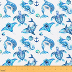 Nautical Upholstery by The Yard, Sea Turtle Shell and Shark Dolphin Animals Anchors DIY Art, Blue White, Wild Ocean Life, 5 Yards by Erosebridal