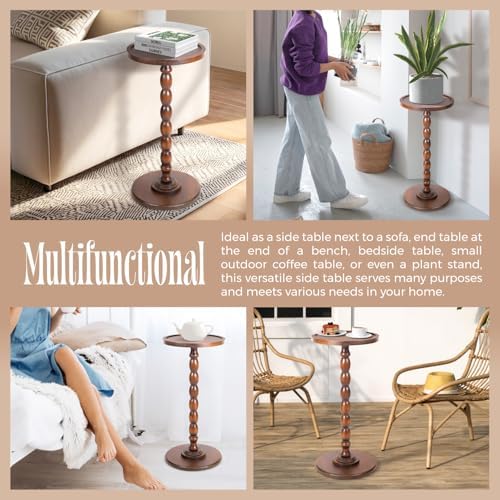 Solid Wood Round Pedestal Side Table with Tray-Top Rim – Bobbin Turned Accent End Table for Living Room, Bedroom – Compact Small Round Drink Table with Stable Base, Nightstand with Solid Table Wood - Image 6