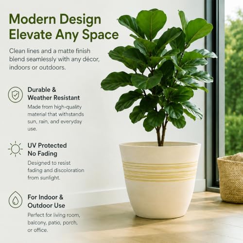 GreenShip 12 Inch Planters for Indoor Outdoor Set of 2 with Drainage Hole - Image 2